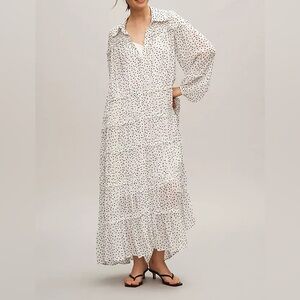 Anthropologie Long-Sleeve Smocked Tiered Maxi Dress